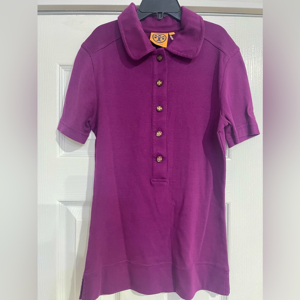 TORY BURCH SHORT SLEEVE WOMEN PURPLE POLO SHIRT NEW